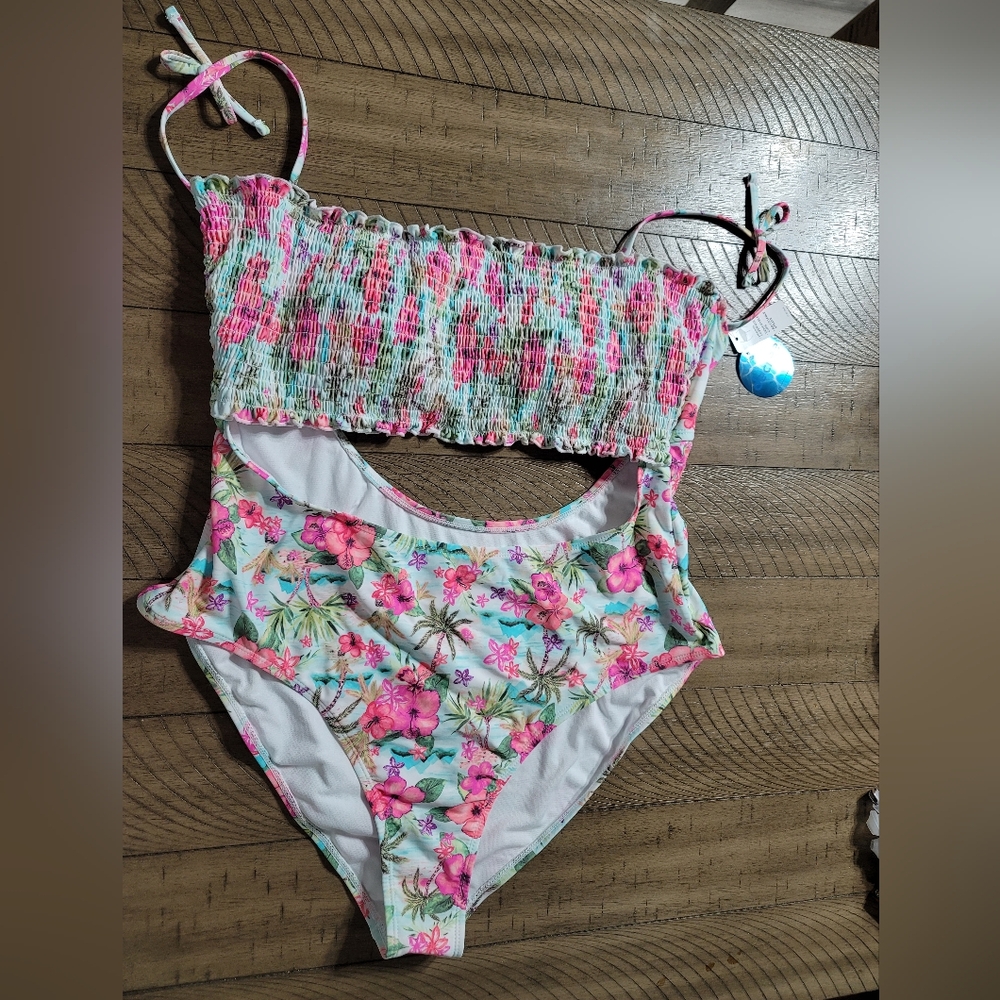 Decree Womens Swimsuit XXL Island Escape Textured One Piece Beach Resort Floral - Picture 8 of 11